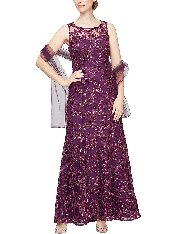 Womens 2PC Sequined Evening Dress