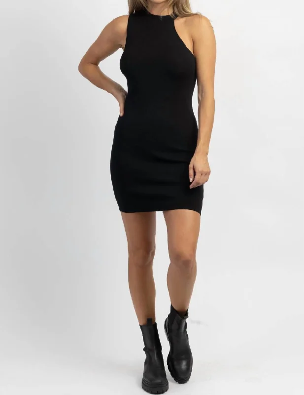 Mock Neck Knit Mini Dress In Onyx