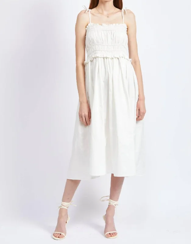 Cotton Poplin Midi Dress In Off White