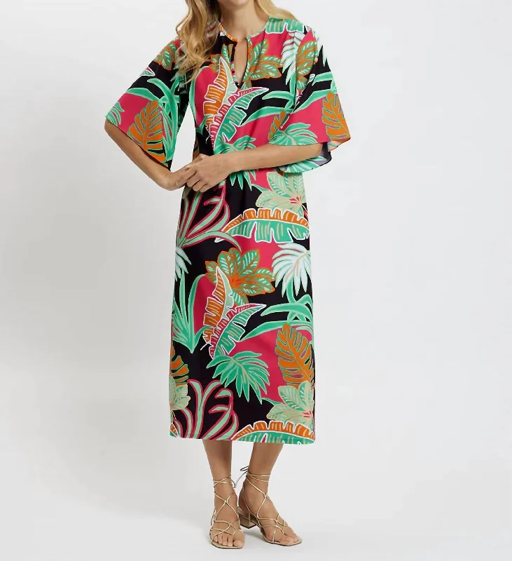 Ruby Dress In Grand Tropical Fronds Cocoa