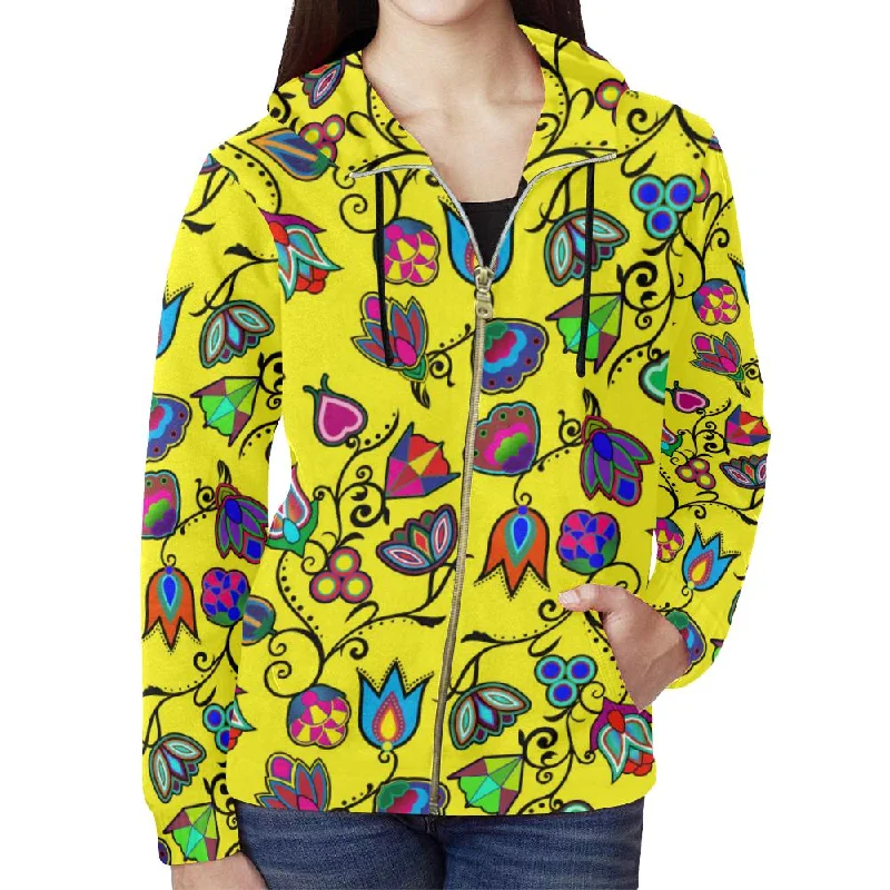 Indigenous Paisley - Yellow Full Zip Hoodie for Women