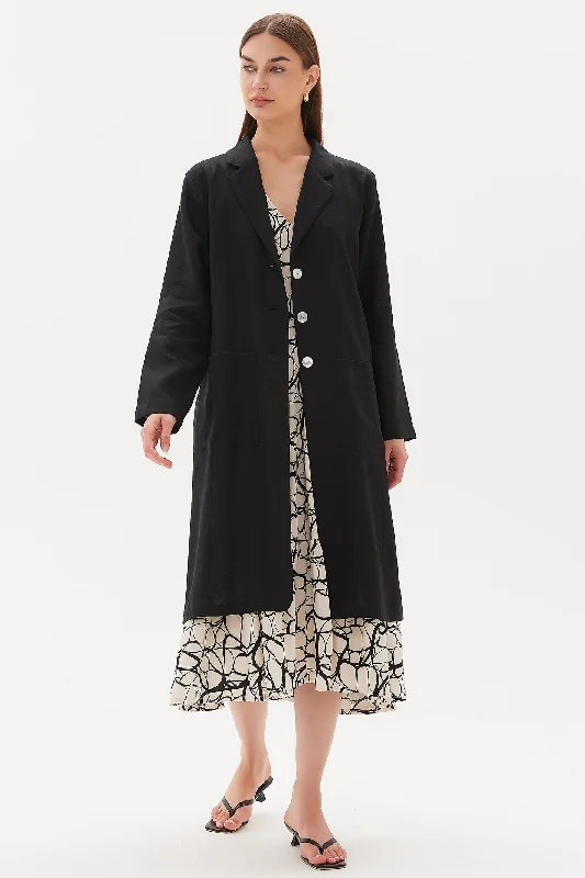 Tirelli 3215 Black Linen Duster Coat