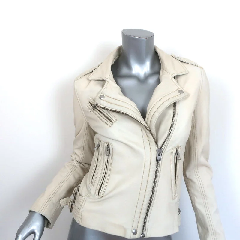 IRO Han Leather Biker Jacket Cream Size 38 Moto Jacket