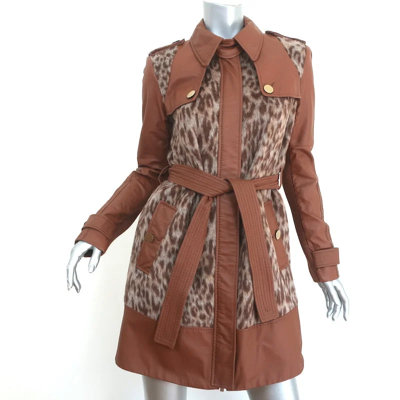 BCBGMAXAZRIA Trench Coat Blake Leopard Faux Fur & Leather Size Extra Small NEW