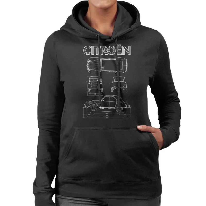 Citroën 2CV White Diagram Views Women's Hooded Sweatshirt