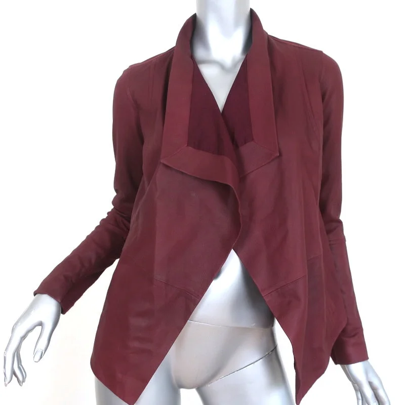 Vince Drape Neck Leather Jacket Burgundy Size Extra Small