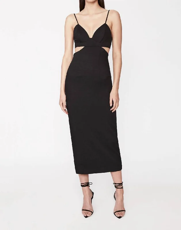 Cut Out Slit Midi Dress In Black