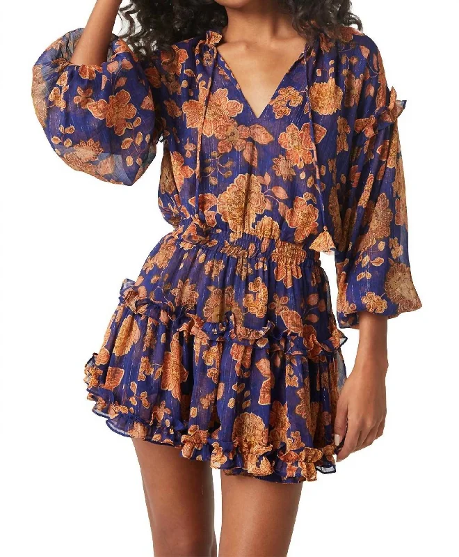 Elena Dress In Blue Marigold Flora