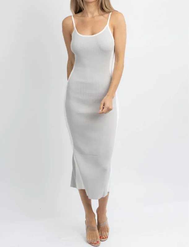 Whipped Knit Contrast Midi Dress In Grey + Ivory