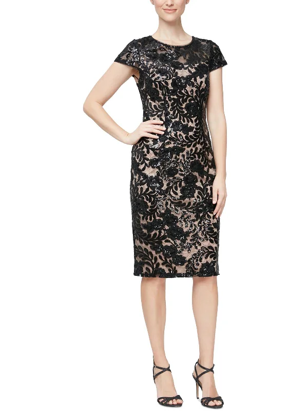 Womens Lace Burnout Sheath Dress