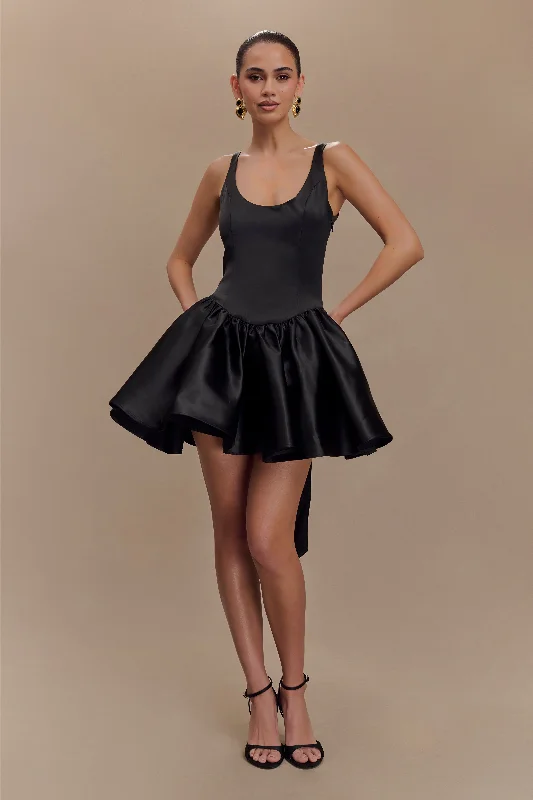 Felicia Satin Mini Dress With Bow - Black