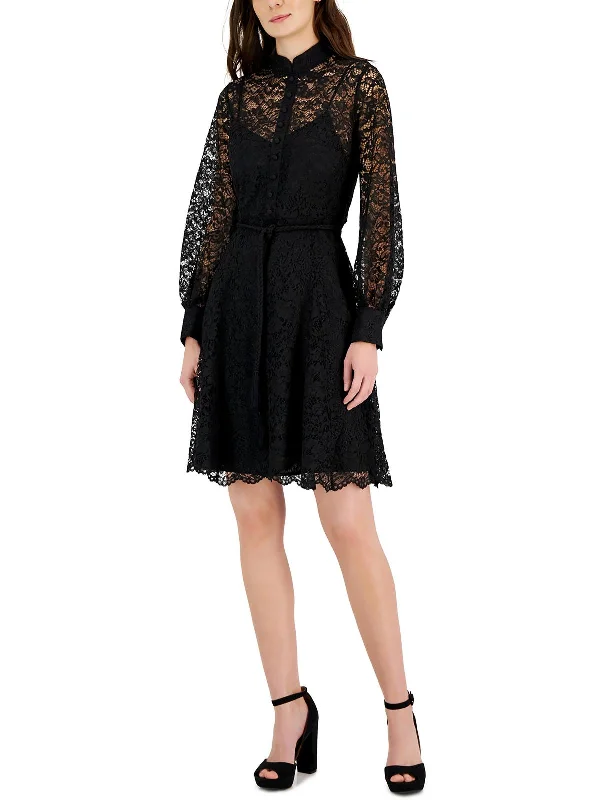 Womens Lace Embellishment Shirtdress