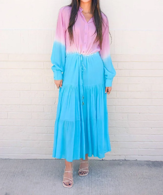 Aubrey Ombre Maxi Dress In Blue/pink