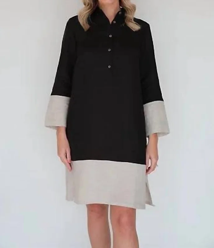 Two-Tone Shirt Dress Black/natural