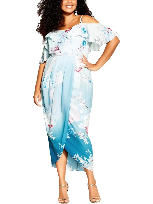 Plus Womens Chiffon Floral Midi Dress