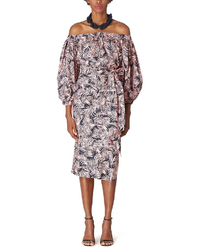 Carolina Herrera Off Shoulder Puff Sleeve Ruched Midi Dress