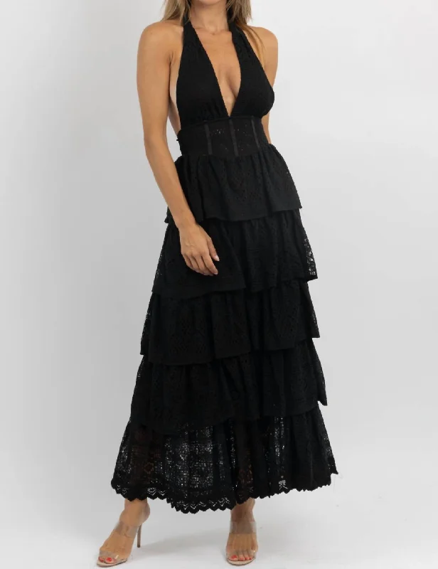 Arya Eyelet Maxi Dress In Black