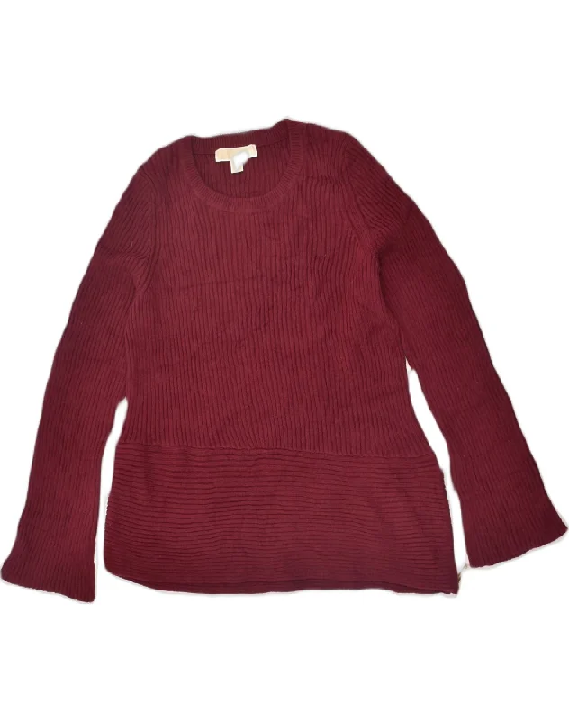 MICHAEL KORS Womens Crew Neck Jumper Sweater UK 12 Medium Maroon Cotton