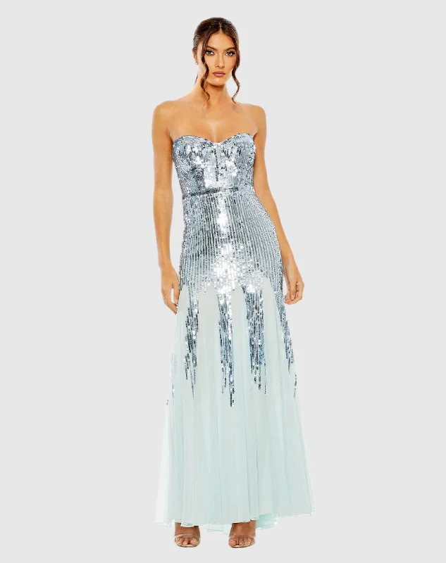 Blue Sleeveless Sequin Mesh Gown