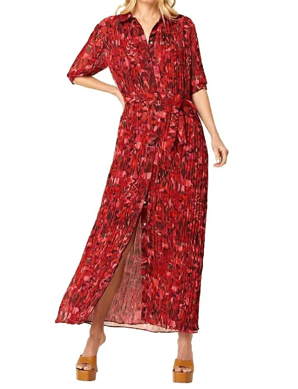 Meredith Dress In Crimson Geo Chiffon